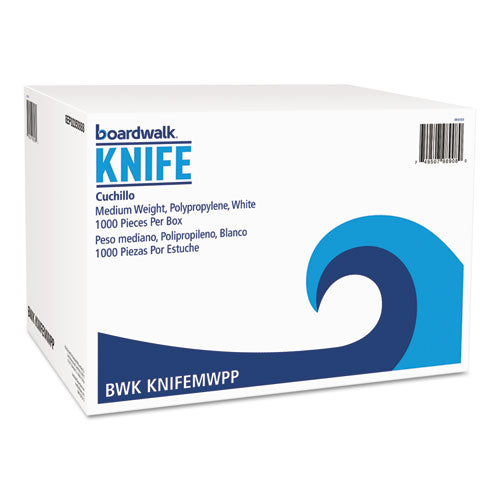 Boardwalk® wholesale. Boardwalk Mediumweight Polypropylene Cutlery, Knife, White, 1000-carton. HSD Wholesale: Janitorial Supplies, Breakroom Supplies, Office Supplies.