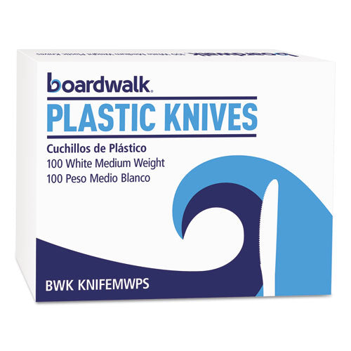 Boardwalk® wholesale. Boardwalk Mediumweight Polystyrene Cutlery, Knife, White, 100-box. HSD Wholesale: Janitorial Supplies, Breakroom Supplies, Office Supplies.