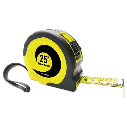 Boardwalk® wholesale. Boardwalk Easy Grip Tape Measure, 25 Ft, Plastic Case, Black And Yellow, 1-16" Graduations. HSD Wholesale: Janitorial Supplies, Breakroom Supplies, Office Supplies.