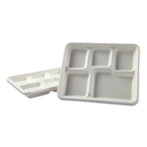 Boardwalk® wholesale. Boardwalk Bagasse Molded Fiber Dinnerware, 5-compartment Tray, 8 X 12, White, 500-carton. HSD Wholesale: Janitorial Supplies, Breakroom Supplies, Office Supplies.