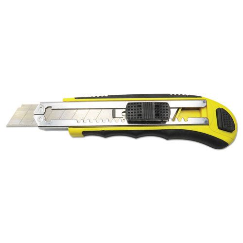 Boardwalk® wholesale. Boardwalk Rubber-gripped Retractable Snap Blade Knife, Straight-edged, Black-yellow. HSD Wholesale: Janitorial Supplies, Breakroom Supplies, Office Supplies.