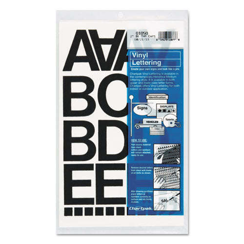 Chartpak® wholesale. Press-on Vinyl Letters And Numbers, Self Adhesive, Black, 2"h, 77-pack. HSD Wholesale: Janitorial Supplies, Breakroom Supplies, Office Supplies.