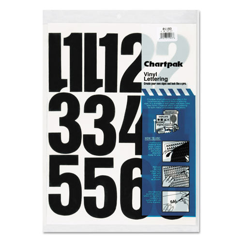 Chartpak® wholesale. Press-on Vinyl Numbers, Self Adhesive, Black, 4"h, 23-pack. HSD Wholesale: Janitorial Supplies, Breakroom Supplies, Office Supplies.