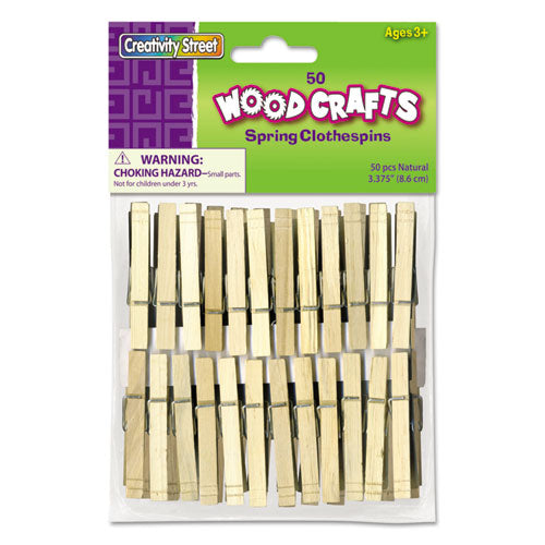 Creativity Street® wholesale. Wood Spring Clothespins, 3.38 Length, 50 Clothespins-pack. HSD Wholesale: Janitorial Supplies, Breakroom Supplies, Office Supplies.