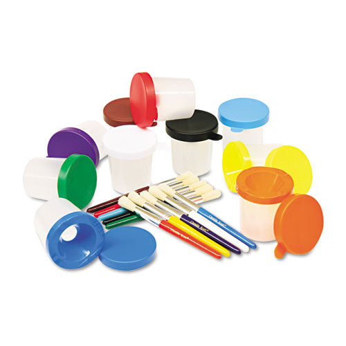 Creativity Street® wholesale. No-spill Cups And Coordinating Brushes, Assorted Colors, 10-set. HSD Wholesale: Janitorial Supplies, Breakroom Supplies, Office Supplies.