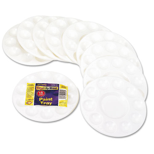 Creativity Street® wholesale. Round Plastic Paint Trays For Classroom, White, 10-pack. HSD Wholesale: Janitorial Supplies, Breakroom Supplies, Office Supplies.