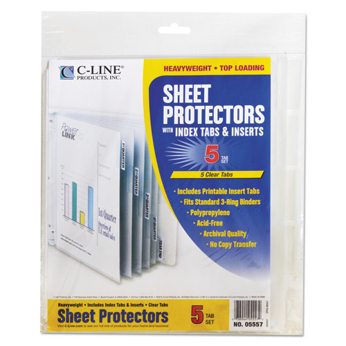 C-Line® wholesale. Sheet Protectors With Index Tabs, Heavy, Clear Tabs, 2", 11 X 8 1-2, 5-st. HSD Wholesale: Janitorial Supplies, Breakroom Supplies, Office Supplies.