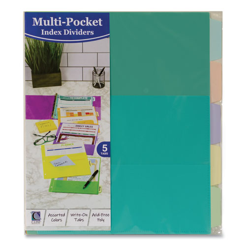 C-Line® wholesale. Index Dividers With Multi-pockets, 5-tab, 11.5 X 10, Assorted, 1 Set. HSD Wholesale: Janitorial Supplies, Breakroom Supplies, Office Supplies.