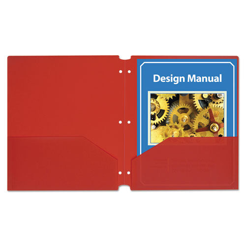 C-Line® wholesale. Two-pocket Heavyweight Poly Portfolio Folder, 3-hole Punch, Letter, Red, 25-box. HSD Wholesale: Janitorial Supplies, Breakroom Supplies, Office Supplies.