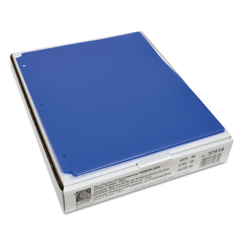 C-Line® wholesale. Two-pocket Heavyweight Poly Portfolio Folder, 3-hole Punch, Letter, Blue, 25-box. HSD Wholesale: Janitorial Supplies, Breakroom Supplies, Office Supplies.