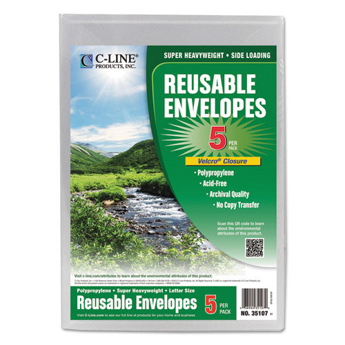 C-Line® wholesale. Reusable Poly Envelope, Hook And Loop Closure, 9.38 X 13, Clear, 5-pack. HSD Wholesale: Janitorial Supplies, Breakroom Supplies, Office Supplies.