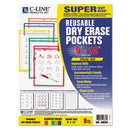 C-Line® wholesale. Reusable Dry Erase Pockets, 9 X 12, Assorted Primary Colors, 5-pack. HSD Wholesale: Janitorial Supplies, Breakroom Supplies, Office Supplies.
