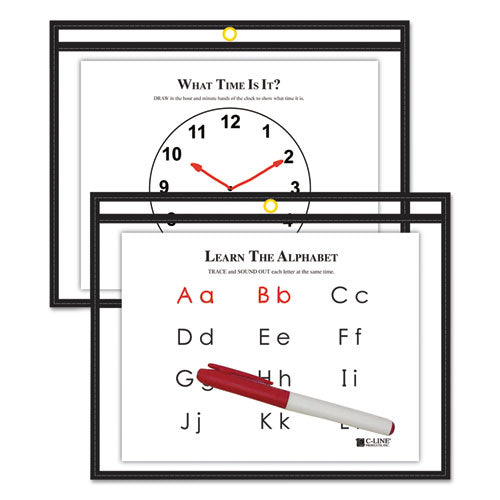 C-Line® wholesale. Reusable Dry Erase Pockets, 12 X 9, Black. HSD Wholesale: Janitorial Supplies, Breakroom Supplies, Office Supplies.