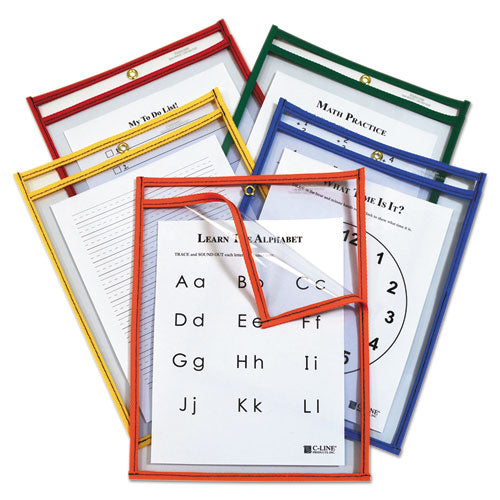 C-Line® wholesale. Reusable Dry Erase Pockets, Easy Load, 9 X 12, Assorted Primary Colors, 25-pack. HSD Wholesale: Janitorial Supplies, Breakroom Supplies, Office Supplies.