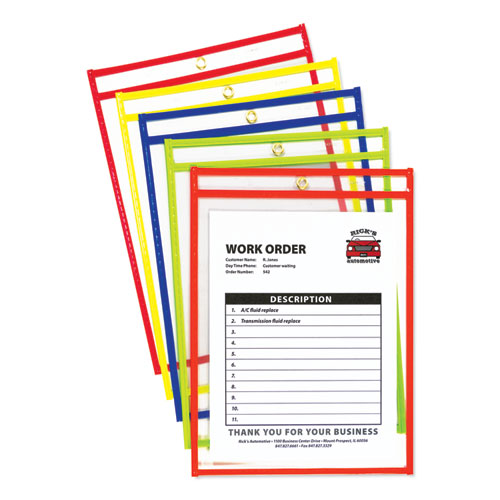 C-Line® wholesale. Stitched Shop Ticket Holders, Neon, Assorted 5 Colors, 75", 9 X 12, 10-pack. HSD Wholesale: Janitorial Supplies, Breakroom Supplies, Office Supplies.