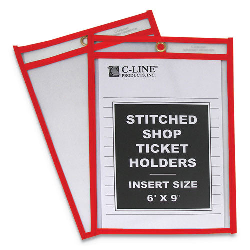 C-Line® wholesale. Stitched Shop Ticket Holders, Top Load, Super Heavy, Clear, 6" X 9" Inserts, 25-box. HSD Wholesale: Janitorial Supplies, Breakroom Supplies, Office Supplies.