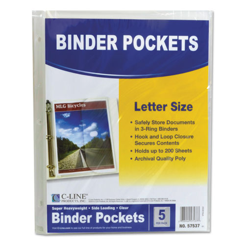 C-Line® wholesale. Poly Binder Pockets, 11 1-2 X 9 1-4, Clear, 5-pack. HSD Wholesale: Janitorial Supplies, Breakroom Supplies, Office Supplies.