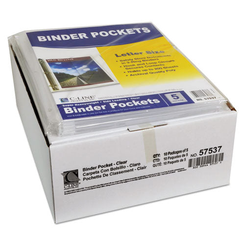 C-Line® wholesale. Poly Binder Pockets, 11 1-2 X 9 1-4, Clear, 5-pack. HSD Wholesale: Janitorial Supplies, Breakroom Supplies, Office Supplies.