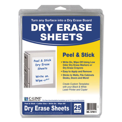 C-Line® wholesale. Peel And Stick Dry Erase Sheets, 8 1-2 X 11, White, 25 Sheets-box. HSD Wholesale: Janitorial Supplies, Breakroom Supplies, Office Supplies.