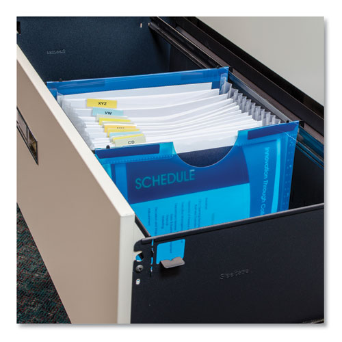 C-Line® wholesale. Expanding File W- Hanging Tabs, 1" Expansion, 13 Sections, Letter Size, Blue. HSD Wholesale: Janitorial Supplies, Breakroom Supplies, Office Supplies.
