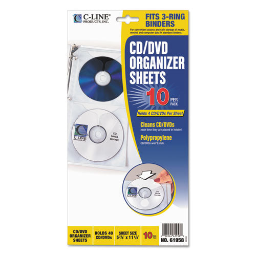 C-Line® wholesale. Deluxe Cd Ring Binder Storage Pages, Standard, Stores 4 Cds, 10-pack. HSD Wholesale: Janitorial Supplies, Breakroom Supplies, Office Supplies.