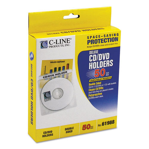 C-Line® wholesale. Deluxe Individual Cd-dvd Holders, 50-bx. HSD Wholesale: Janitorial Supplies, Breakroom Supplies, Office Supplies.