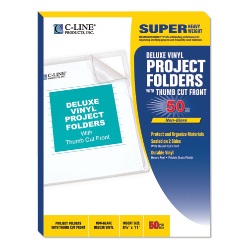 C-Line® wholesale. Deluxe Vinyl Project Folders, Letter Size, Clear, 50-box. HSD Wholesale: Janitorial Supplies, Breakroom Supplies, Office Supplies.