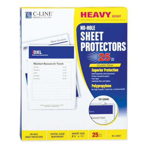 C-Line® wholesale. Top-load No-hole Sheet Protectors, Heavyweight, Clear, 2" Capacity, 25-bx. HSD Wholesale: Janitorial Supplies, Breakroom Supplies, Office Supplies.