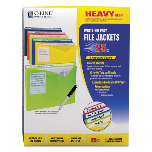 C-Line® wholesale. Write-on Poly File Jackets, Straight Tab, Letter Size, Assorted Colors, 25-box. HSD Wholesale: Janitorial Supplies, Breakroom Supplies, Office Supplies.