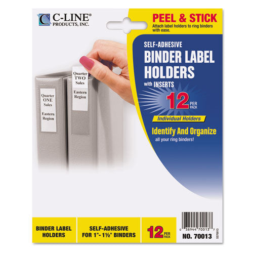 C-Line® wholesale. Self-adhesive Ring Binder Label Holders, Top Load, 1 X 2 13-16, Clear, 12-pack. HSD Wholesale: Janitorial Supplies, Breakroom Supplies, Office Supplies.