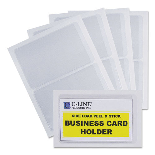 C-Line® wholesale. Self-adhesive Business Card Holders, Side Load, 2 X 3 1-2, Clear, 10-pack. HSD Wholesale: Janitorial Supplies, Breakroom Supplies, Office Supplies.