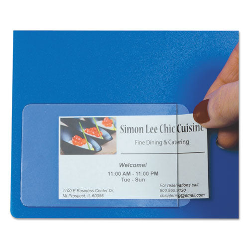 C-Line® wholesale. Self-adhesive Business Card Holders, Side Load, 2 X 3 1-2, Clear, 10-pack. HSD Wholesale: Janitorial Supplies, Breakroom Supplies, Office Supplies.