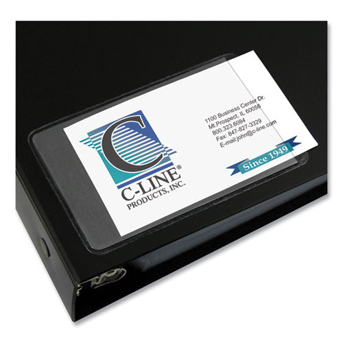 C-Line® wholesale. Self-adhesive Business Card Holders, Side Load, 2 X 3 1-2, Clear, 10-pack. HSD Wholesale: Janitorial Supplies, Breakroom Supplies, Office Supplies.