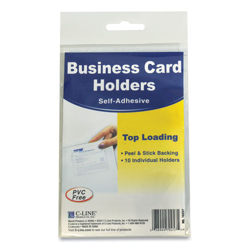 C-Line® wholesale. Self-adhesive Business Card Holders, Top Load, 2 X 3 1-2, Clear, 10-pack. HSD Wholesale: Janitorial Supplies, Breakroom Supplies, Office Supplies.