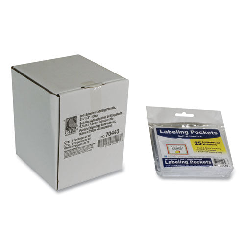 C-Line® wholesale. Self-adhesive Labeling Pockets, Top Load, 3 3-4 X 3, Clear, 25-pack. HSD Wholesale: Janitorial Supplies, Breakroom Supplies, Office Supplies.