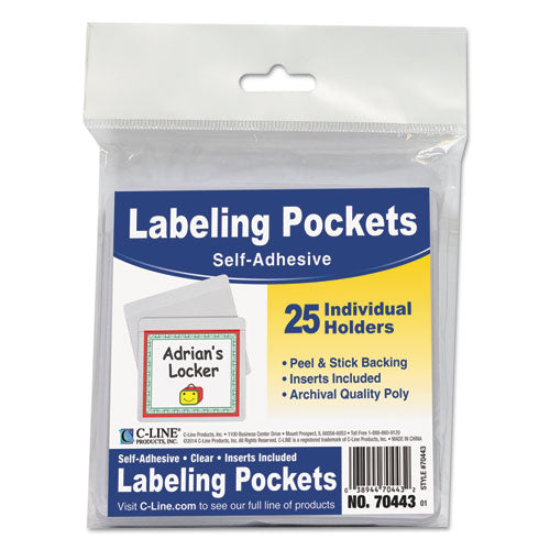 C-Line® wholesale. Self-adhesive Labeling Pockets, Top Load, 3 3-4 X 3, Clear, 25-pack. HSD Wholesale: Janitorial Supplies, Breakroom Supplies, Office Supplies.