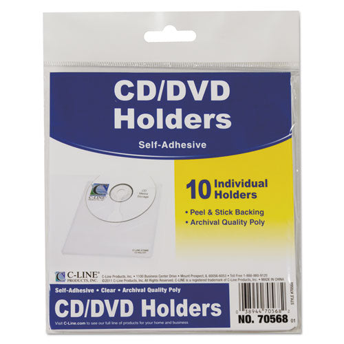 C-Line® wholesale. Self-adhesive Cd Holder, 5 1-3 X 5 2-3, 10-pk. HSD Wholesale: Janitorial Supplies, Breakroom Supplies, Office Supplies.