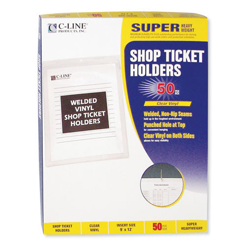 C-Line® wholesale. Clear Vinyl Shop Ticket Holders, Both Sides Clear, 50 Sheets, 9 X 12, 50-box. HSD Wholesale: Janitorial Supplies, Breakroom Supplies, Office Supplies.