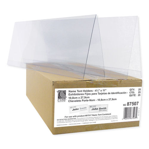 C-Line® wholesale. Tent Card Holders, 4 1-4" X 11", Rigid Heavyweight Clear Plastic, 25-box. HSD Wholesale: Janitorial Supplies, Breakroom Supplies, Office Supplies.