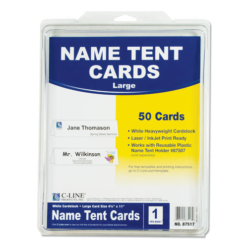 C-Line® wholesale. Scored Tent Cards, 4.25 X 11, White Cardstock, 50 Letter Sheets-box. HSD Wholesale: Janitorial Supplies, Breakroom Supplies, Office Supplies.