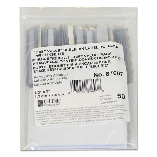 C-Line® wholesale. Self-adhesive Label Holders, Top Load, 1-2 X 3, Clear, 50-pack. HSD Wholesale: Janitorial Supplies, Breakroom Supplies, Office Supplies.