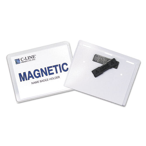 C-Line® wholesale. Magnetic Name Badge Holder Kit, Horizontal, 4w X 3h, Clear, 20-box. HSD Wholesale: Janitorial Supplies, Breakroom Supplies, Office Supplies.