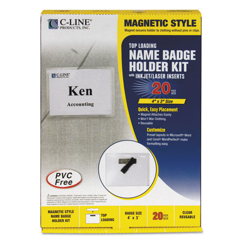 C-Line® wholesale. Magnetic Name Badge Holder Kit, Horizontal, 4w X 3h, Clear, 20-box. HSD Wholesale: Janitorial Supplies, Breakroom Supplies, Office Supplies.