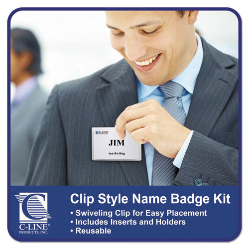 C-Line® wholesale. Name Badge Kits, Top Load, 4 X 3, Clear, 50-box. HSD Wholesale: Janitorial Supplies, Breakroom Supplies, Office Supplies.