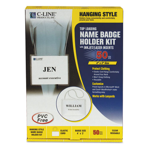 C-Line® wholesale. Name Badge Kits, Top Load, 4 X 3, Clear, Elastic Cord, 50-box. HSD Wholesale: Janitorial Supplies, Breakroom Supplies, Office Supplies.