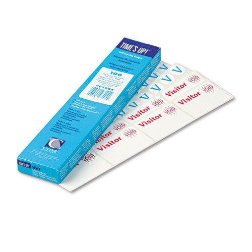 C-Line® wholesale. Time’s Up! Self-expiring Visitor Badges, One-day Badge, 3 X 2, White, 100-box. HSD Wholesale: Janitorial Supplies, Breakroom Supplies, Office Supplies.