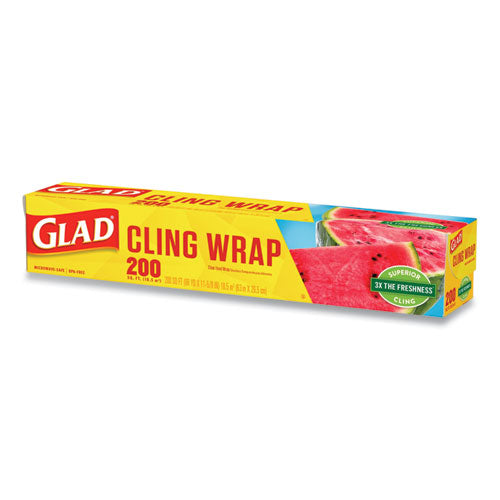 Glad® wholesale. Clingwrap Plastic Wrap, 200 Square Foot Roll, Clear. HSD Wholesale: Janitorial Supplies, Breakroom Supplies, Office Supplies.