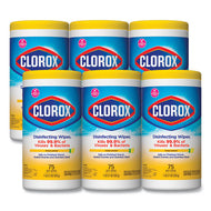 Disinfecting Wipes, 7 X 7 3-4, Crisp Lemon, 75-canister, 6 Canisters-carton