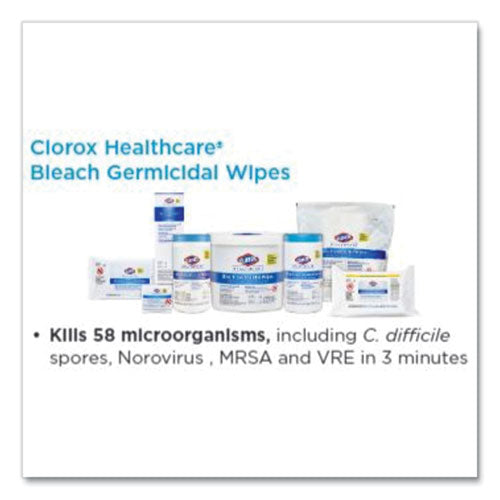 Clorox® Healthcare® wholesale. Clorox® Bleach Germicidal Wipes, 12 X 12, Unscented, 110-bucket. HSD Wholesale: Janitorial Supplies, Breakroom Supplies, Office Supplies.