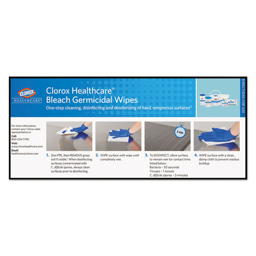 Clorox® Healthcare® wholesale. Clorox® Bleach Germicidal Wipes, 12 X 12, Unscented, 110-bag. HSD Wholesale: Janitorial Supplies, Breakroom Supplies, Office Supplies.